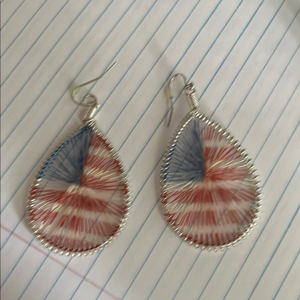 Red white and blue teardrop earrings. 4 of July